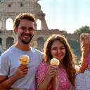 Sophie and Marc enjoying gelato by the Colosseum in Rome.
